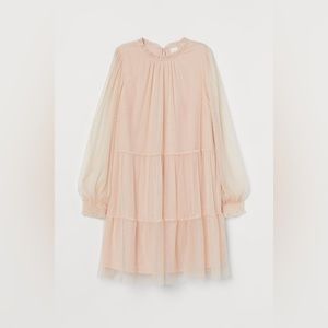 Light Powder Pink Wide-Cut Dress w/ Balloon Sleeves & Ruffle Collar (Medium)